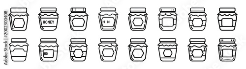 honey jar fast food silhouette icon set
