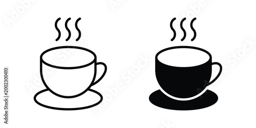 hot coffee icon clipart and line art versions on white background