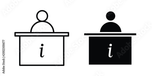 Information desk icon clipart and line art versions on white background