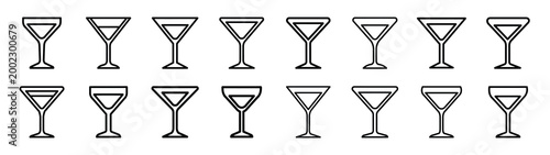 martini glass fast food silhouette icon set