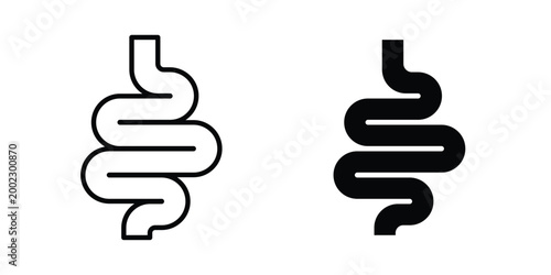Intestine icon clipart and line art versions on white background