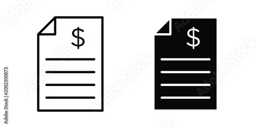 Invoice icon clipart and line art versions on white background