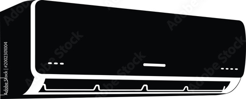 Black and white silhouette of a modern wall mounted air conditioning unit