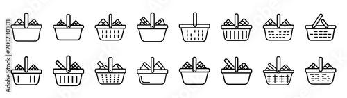 picnic basket fast food silhouette icon set
