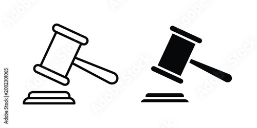 Judge gavel icon clipart and line art versions on white background