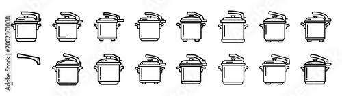 pressure cooker fast food silhouette icon set