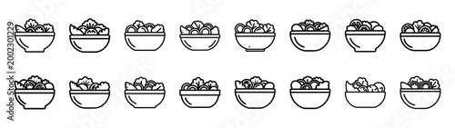 salad bowl fast food silhouette icon set