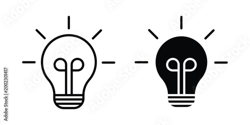 Lightbulb icon clipart and line art versions on white background