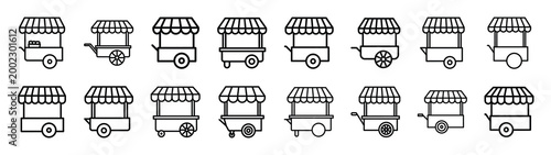 street food cart icon set fast food silhouette icon set