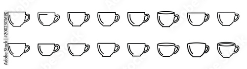 tea cup fast food silhouette icon set