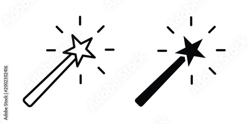 Magic wand icon clipart and line art versions on white background