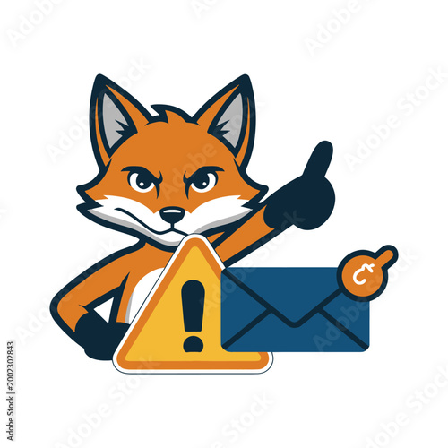 Fox Showing Phishing Email Warning with Alert Symbol Vector Illustration