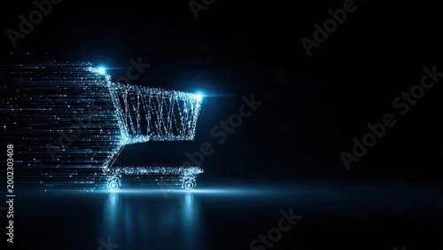 Digital Shopping Cart in Futuristic Blue Glow