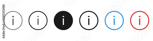 Information Icon Set in Various Line Styles : Minimal information icon set in outline and solid styles with circular buttons, ideal for UI, apps, web design, help, support, and info symbols