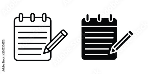 Notepad icon clipart and line art versions on white background