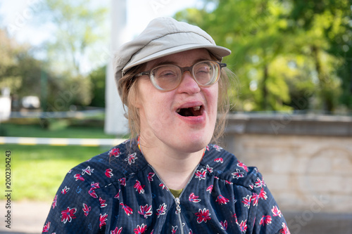 Woman with Down syndrome during family visit