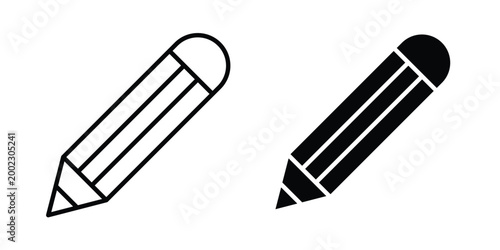 Pencil icon clipart and line art versions on white background