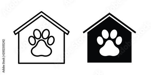 Pet house icon clipart and line art versions on white background