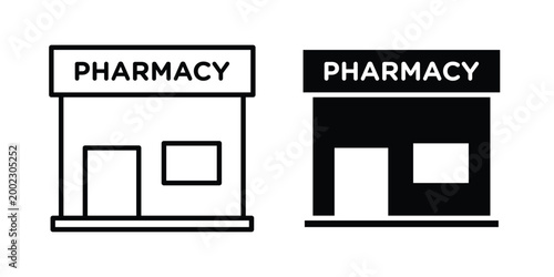 Pharmacy icon clipart and line art versions on white background