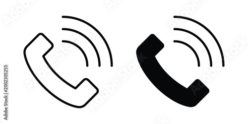 Phone call icon clipart and line art versions on white background