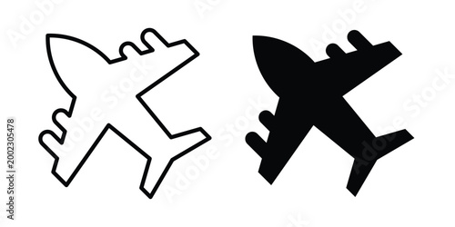Plane icon clipart and line art versions on white background