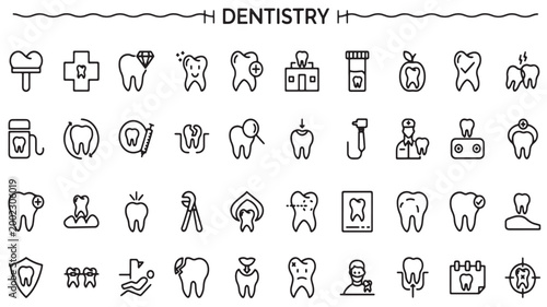 Dentistry Icons for Dental Care, Oral Hygiene, and Orthodontic Healthcare Concepts