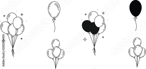 Black and white balloon silhouettes a festive and minimalist illustration