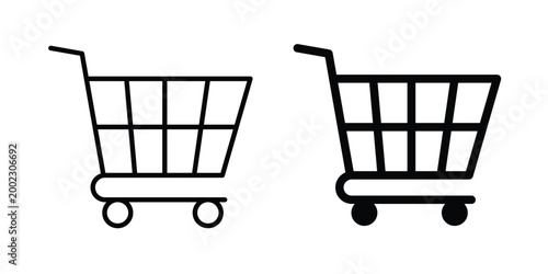 Shopping basket icon clipart and line art versions on white background