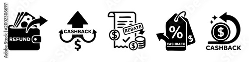 Картината върху платно Cashback, rebate and money refund business icons set