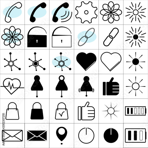 icons, settings icons, calls, purchases