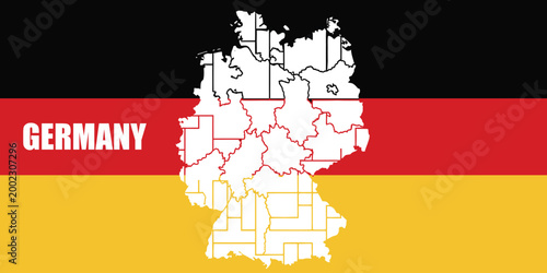 Germany Map with Federal States Boundaries on German Flag Background – Modern Vector Illustration