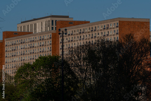 Schilderij op canvas Telephoto urban cityscape with modern architecture in Berlin