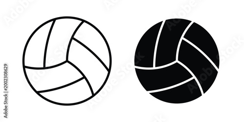 Volley ball icon clipart and line art versions on white background