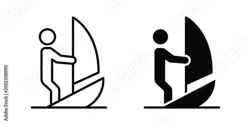 Windsurf icon clipart and line art versions on white background
