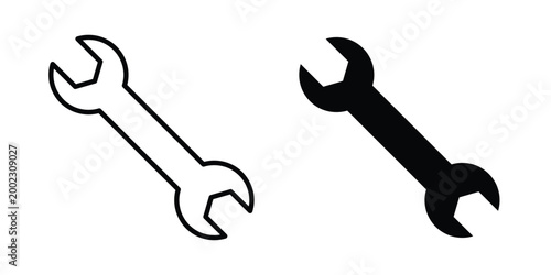 Wrench icon clipart and line art versions on white background
