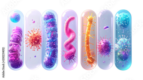 Set of microbes and viruses isolated on transparent background