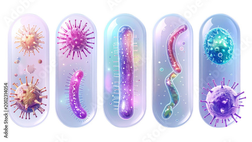 Set of microbes and viruses isolated on transparent background