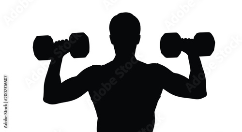 Silhouette of a muscular man lifting dumbbells in a strong and powerful pose illustration