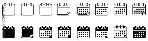 Calendar Icons Variety: A collection of calendar icons showcasing different styles. schedule icons, time management, event planning, appointment reminders, day planner.