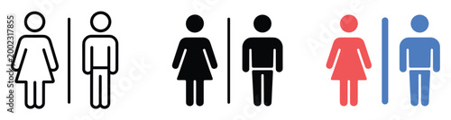 Restroom Icons: Simple and universal symbols representing facilities. bathroom sign, gender symbols, public restroom sign, toilet sign, male female.