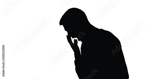 Silhouette of a man with his hand on his face in a thoughtful posture illustration