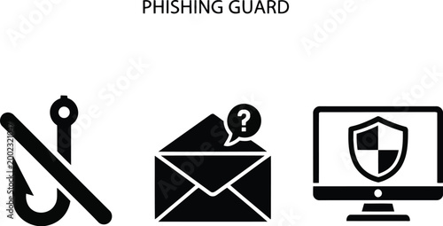 Phishing guard protection icons set