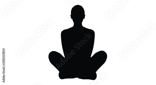 Black silhouette of a person sitting in a meditative cross-legged position on a white background