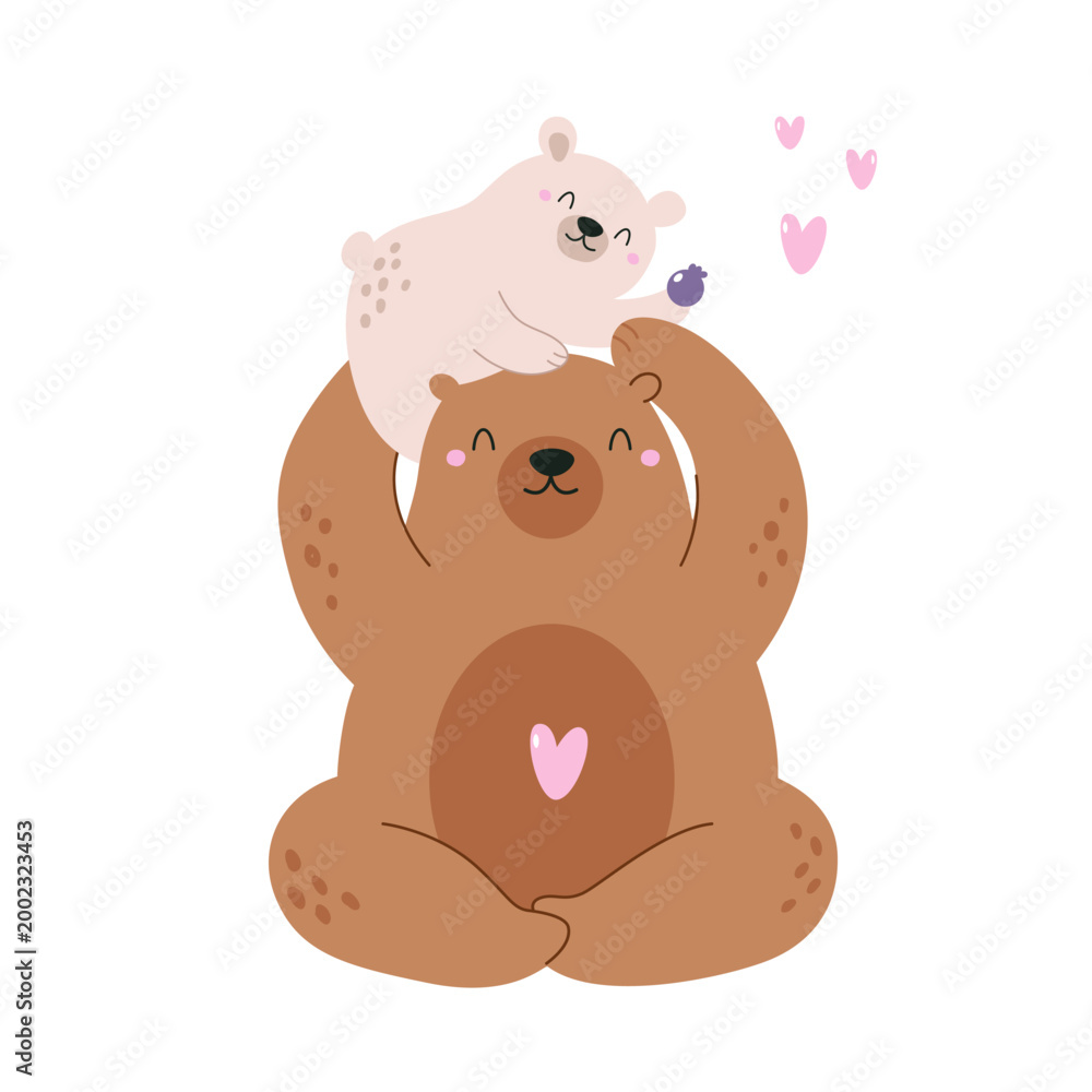 Naklejka premium Illustration of a mother bear and her cub
