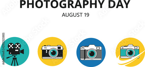 Photography day celebration with colorful camera icons