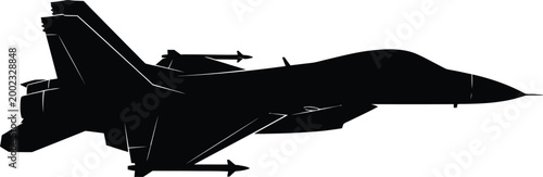 Black silhouette of a modern fighter jet in flight detailed wing and body design