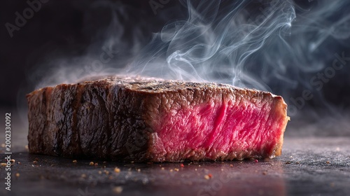 Juicy steak slice medium rare. Close up meat texture.