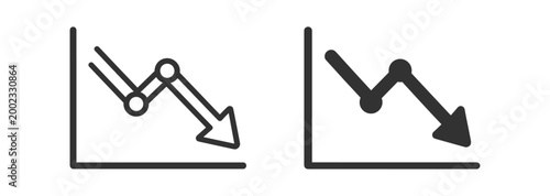 declining line charts icons with downward arrows for business statistics on transparent background