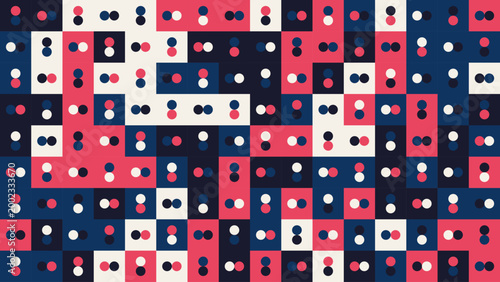 Abstract Cellular Grid Pattern with Purple and Dark Geometric Shapes - A Geometric Pattern with Tricolor Purple Palette