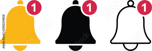 Notification bell icon, incoming inbox message and new message notification symbols for alerts, communication updates, email messaging systems